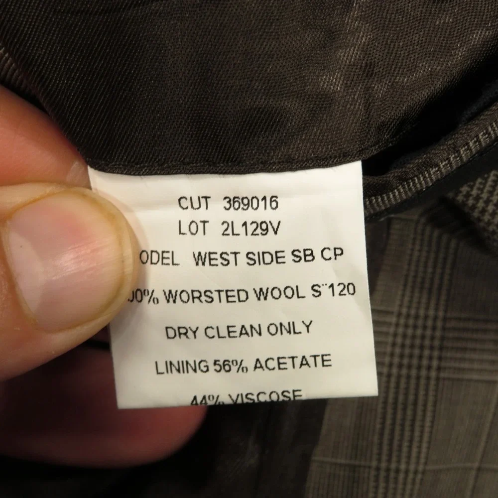 John Varvatos Suit 42R Super 120s Worsted Wool Brown Plaid 35x30 Trousers